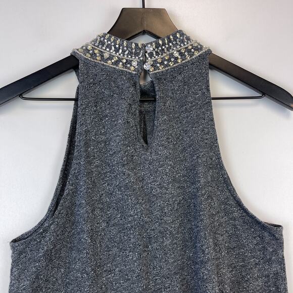Vanessa Virginia Anthropologie Size M Beaded Halter Stretch Knit Tank Top Gray - Picture 7 of 10